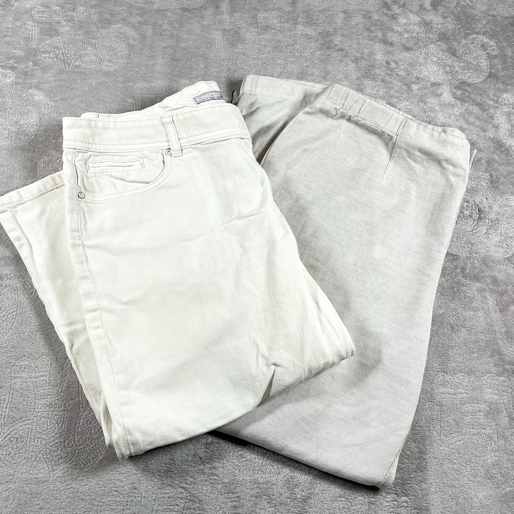 Lot Of 2 Chico's Pants Designs Linen Blend So Slimming Wide-Leg‎ Crop XL 16